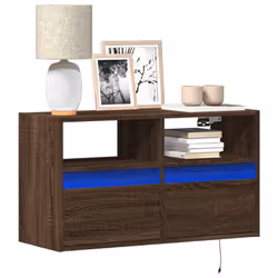 vidaXL TV Wall Cabinet with LED Lights Floating Cabinet TV Unit Brown Oak