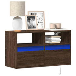 vidaXL TV Wall Cabinet with LED Lights Floating Cabinet TV Unit Brown Oak
