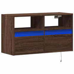 vidaXL TV Wall Cabinet with LED Lights Floating Cabinet TV Unit Brown Oak