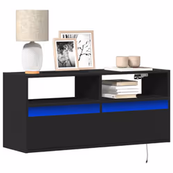 vidaXL TV Wall Cabinet with LED Lights TV Stand Floating Cabinet TV Unit Black