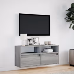 vidaXL TV Wall Cabinet with LED Lights Floating Cabinet TV Unit Grey Sonoma