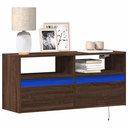 vidaXL TV Wall Cabinet with LED Lights Floating Cabinet TV Unit Brown Oak