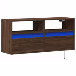 vidaXL TV Wall Cabinet with LED Lights Floating Cabinet TV Unit Brown Oak