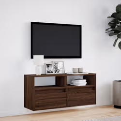 vidaXL TV Wall Cabinet with LED Lights Floating Cabinet TV Unit Brown Oak