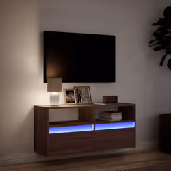 vidaXL TV Wall Cabinet with LED Lights Floating Cabinet TV Unit Brown Oak - Additional view 4