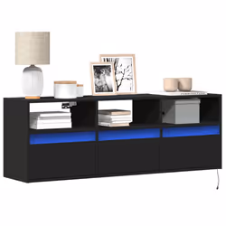 vidaXL TV Wall Cabinet with LED Lights Floating Cabinet TV Wall Unit Black