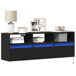 vidaXL TV Wall Cabinet with LED Lights Floating Cabinet TV Wall Unit Black