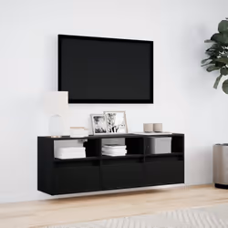 vidaXL TV Wall Cabinet with LED Lights Floating Cabinet TV Wall Unit Black