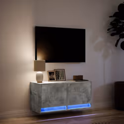 vidaXL TV Wall Cabinet with LED Floating TV Wall Unit Floating TV Cabinet - concrete grey, 80 x 31 x 38 cm - Additional view 4