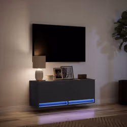 vidaXL TV Wall Cabinet with LED Floating TV Wall Unit Floating TV Cabinet - black, 100 x 31 x 38 cm - Additional view 4