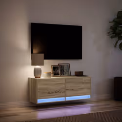 vidaXL TV Wall Cabinet with LED Floating TV Wall Unit Floating TV Cabinet - sonoma oak, 100 x 31 x 38 cm - Additional view 4