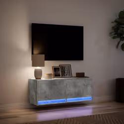vidaXL TV Wall Cabinet with LED Floating TV Wall Unit Floating TV Cabinet - concrete grey, 100 x 31 x 38 cm - Additional view 4