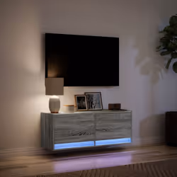 vidaXL TV Wall Cabinet with LED Floating TV Wall Unit Floating TV Cabinet - grey sonoma, 100 x 31 x 38 cm - Additional view 4
