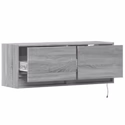 vidaXL TV Wall Cabinet with LED Floating TV Wall Unit Floating TV Cabinet - grey sonoma, 100 x 31 x 38 cm - Additional view 8