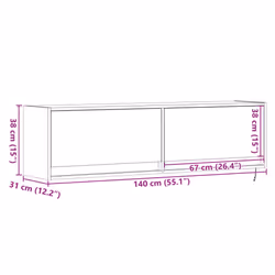 vidaXL TV Wall Cabinet with LED Floating TV Wall Unit Floating TV Cabinet - smoked oak, 140 x 31 x 38 cm - Additional view 3