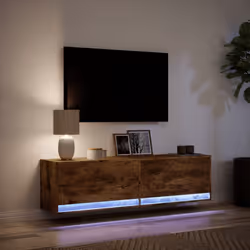 vidaXL TV Wall Cabinet with LED Floating TV Wall Unit Floating TV Cabinet - smoked oak, 140 x 31 x 38 cm - Additional view 4