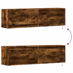 vidaXL TV Wall Cabinet with LED Floating TV Wall Unit Floating TV Cabinet - smoked oak, 140 x 31 x 38 cm - Additional view 9