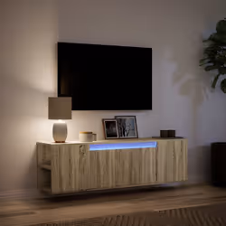 vidaXL TV Wall Cabinet with LED Lights TV Stand Floating Cabinet TV Wall Unit - sonoma oak, 135 x 31 x 39.5 cm - Additional view 4