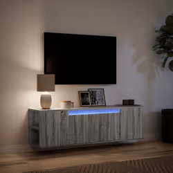 vidaXL TV Wall Cabinet with LED Lights TV Stand Floating Cabinet TV Wall Unit - grey sonoma, 135 x 31 x 39.5 cm - Additional view 4