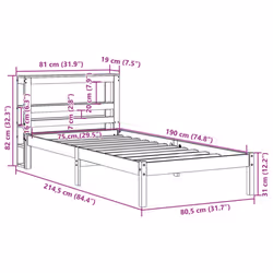 vidaXL Bed Frame with Headboard Bed Solid Wood Pine - brown, 75 x 190 cm