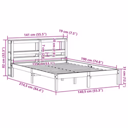 vidaXL Bed Frame with Headboard Bed Solid Wood Pine - brown, 135 x 190 cm - Additional view 3