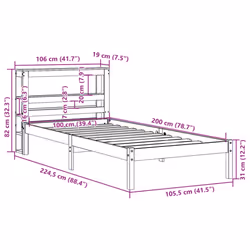 vidaXL Bed Frame with Headboard Bed Solid Wood Pine - brown, 100 x 200 cm