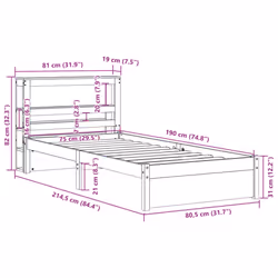 vidaXL Bed Frame with Headboard Bed 75x190 cm Small Single Solid Wood Pine