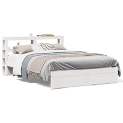 vidaXL Bed Frame with Headboard Bed Base White 140x190 cm Solid Wood Pine