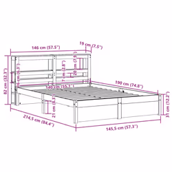 vidaXL Bed Frame with Headboard Bed Base White 140x190 cm Solid Wood Pine