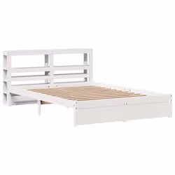 vidaXL Bed Frame with Headboard White 150x200 cm King Size Solid Wood Pine