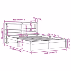 vidaXL Bed Frame with Headboard White 150x200 cm King Size Solid Wood Pine