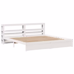 vidaXL Bed Frame with Headboard White 180x200 cm Super King Solid Wood Pine