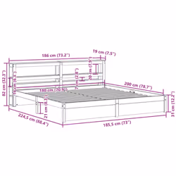 vidaXL Bed Frame with Headboard White 180x200 cm Super King Solid Wood Pine