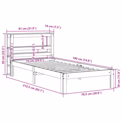 vidaXL Bed Frame with Headboard Wax Solid Wood Pine - wax brown, 75 x 190 cm