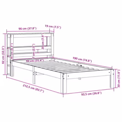 vidaXL Bed Frame with Headboard Wax Solid Wood Pine - wax brown, 90 x 190 cm