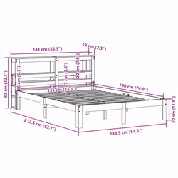 vidaXL Bed Frame with Headboard Wax Solid Wood Pine - wax brown, 135 x 190 cm