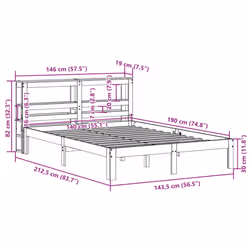vidaXL Bed Frame with Headboard Wax Solid Wood Pine - wax brown, 140 x 190 cm