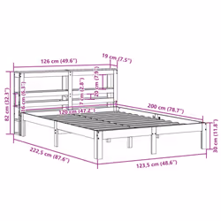 vidaXL Bed Frame with Headboard Wax Solid Wood Pine - wax brown, 120 x 200 cm