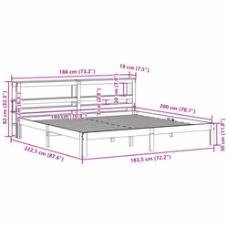vidaXL Bed Frame with Headboard Wax Solid Wood Pine - wax brown, 180 x 200 cm