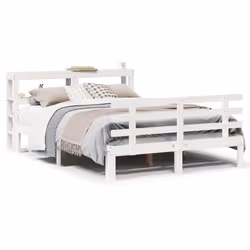vidaXL Bed Frame with Headboard Bed Base White 140x190 cm Solid Wood Pine