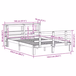 vidaXL Bed Frame with Headboard Bed Base White 140x200 cm Solid Wood Pine