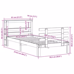 vidaXL Bed Frame & Headboard Wax Brown 75x190 cm Small Single Solid Wood Pine