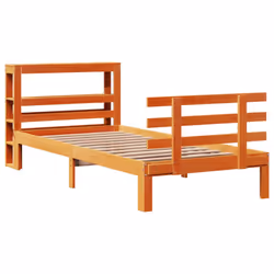 vidaXL Bed Frame with Headboard Wax Brown 90x190 cm Single Solid Wood Pine
