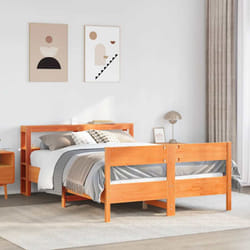 vidaXL Bed Frame with Headboard Bed Base Wax Brown 140x190 cm Solid Wood Pine
