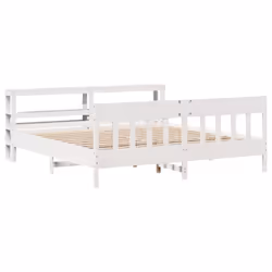 vidaXL Bed Frame with Headboard White 180x200 cm Super King Solid Wood Pine