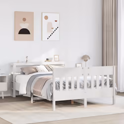 vidaXL Bed Frame with Headboard Bed Base White 140x200 cm Solid Wood Pine