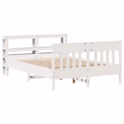 vidaXL Bed Frame with Headboard Bed White 135x190 cm Double Solid Wood Pine