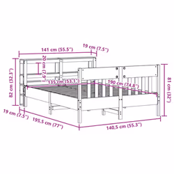 vidaXL Bed Frame with Headboard Bed White 135x190 cm Double Solid Wood Pine