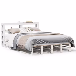 vidaXL Bed Frame with Headboard White 150x200 cm King Size Solid Wood Pine