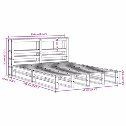vidaXL Bed Frame with Headboard White 150x200 cm King Size Solid Wood Pine